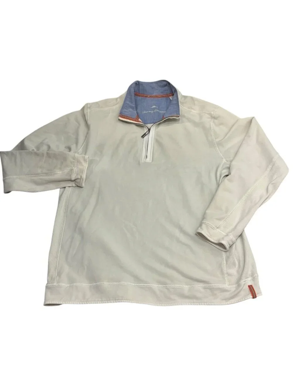 Tommy Bahama Mens 1/4 Zip Pullover Sweater Top Ivory Sz XL Preppy Casual Golf